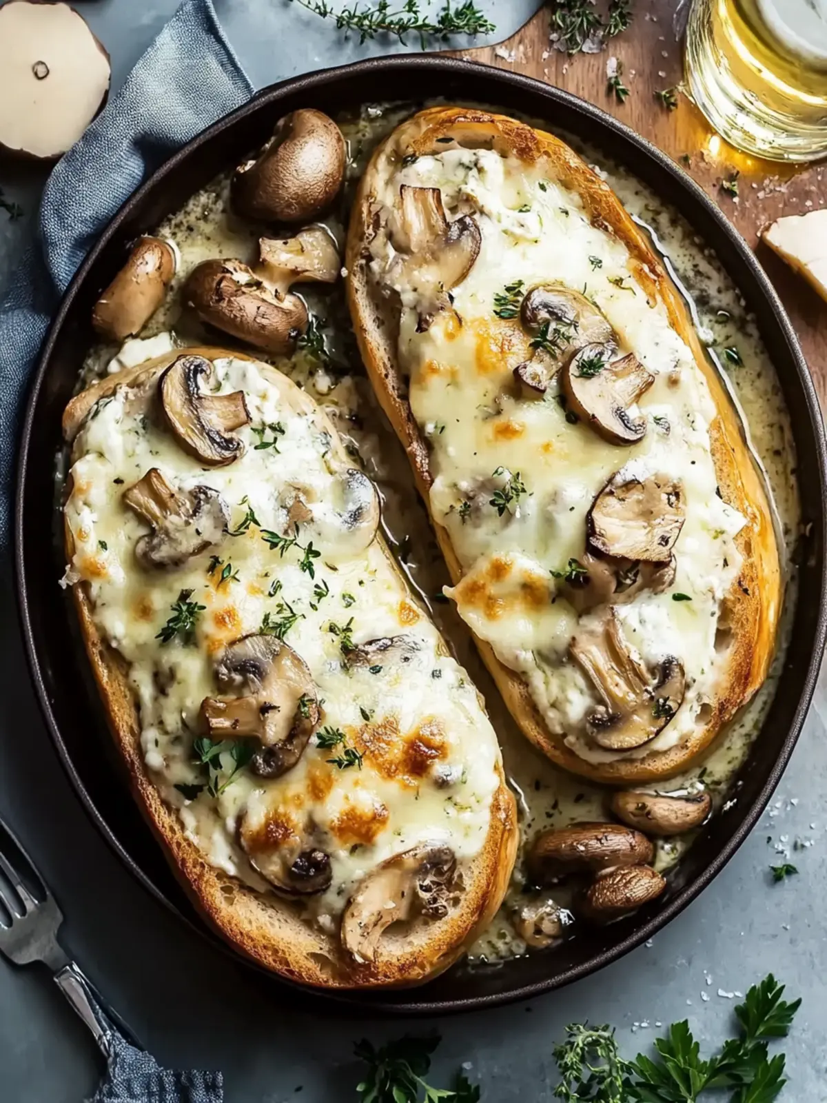 Hähnchenbrust mit Mozzarella und Champignons in Weißwein