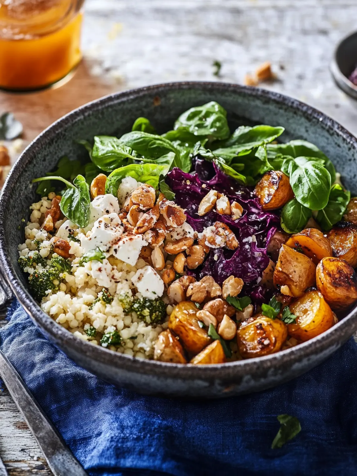 Winter-Schüssel mit Rosenkohl und Kürbis