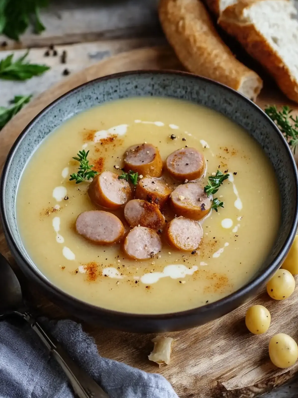 Cremige Kartoffelsuppe mit Würstchen