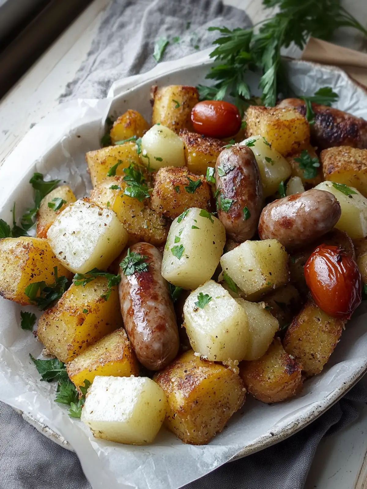 Kartoffel-Rinderwurst Blechfrühstück
