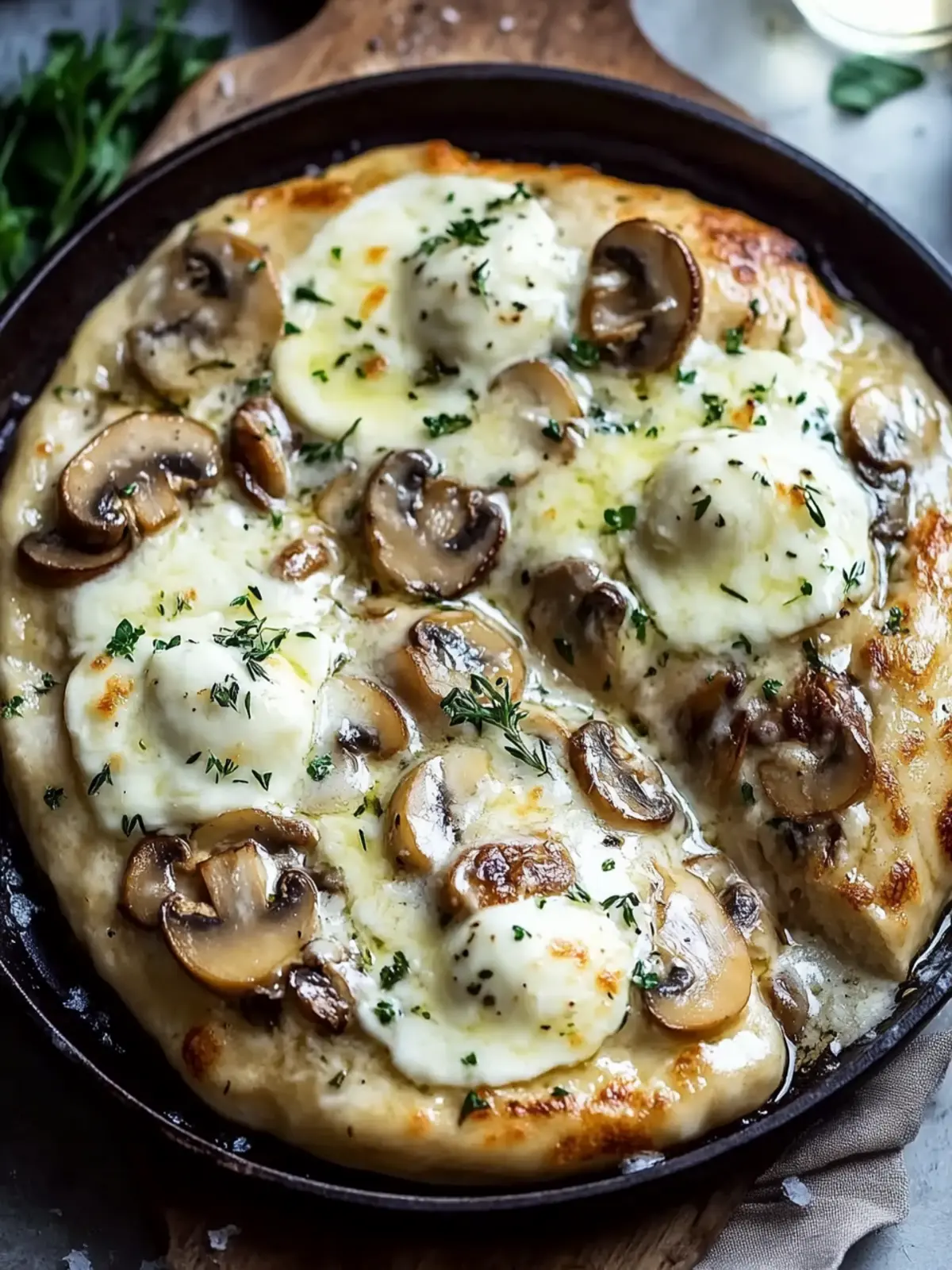 Hähnchenbrust mit Mozzarella und Champignons in Weißwein