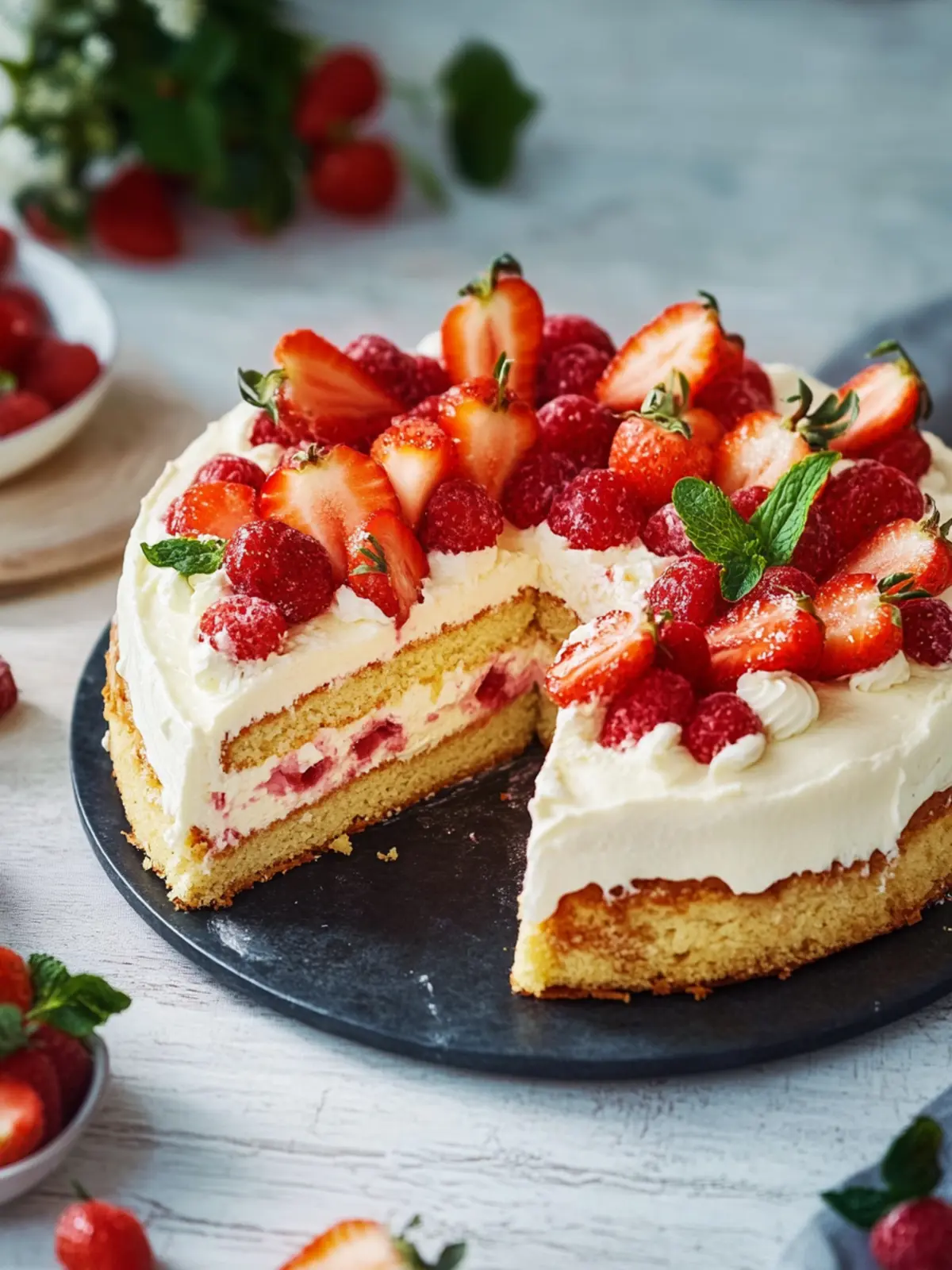 Eierlikörtorte mit Erdbeeren