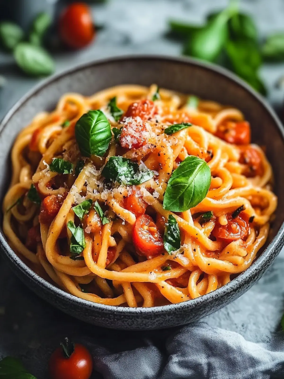 Veganer Eintopf-Nudeln mit cremiger Tomatensauce