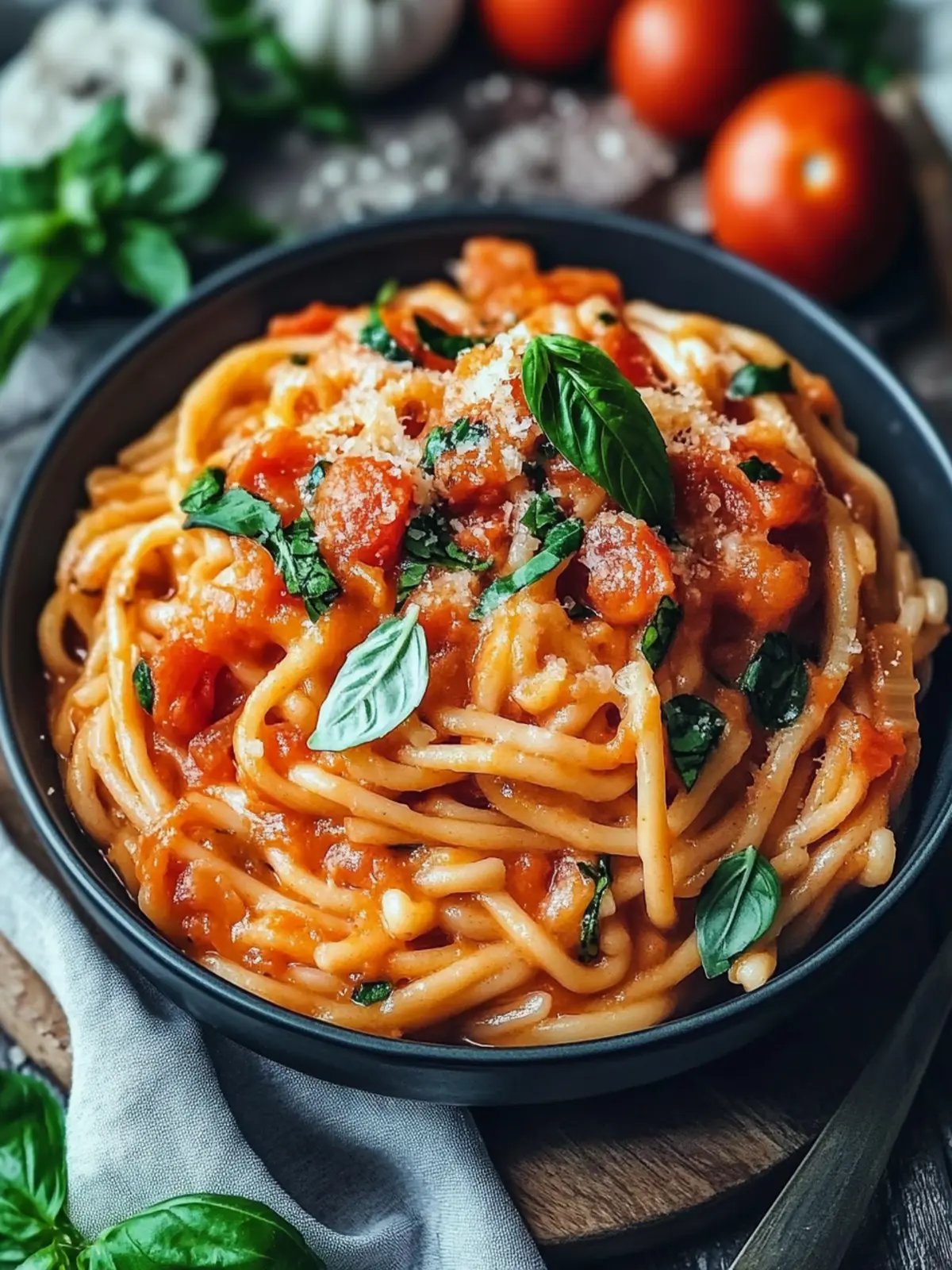 Veganer Eintopf-Nudeln mit cremiger Tomatensauce