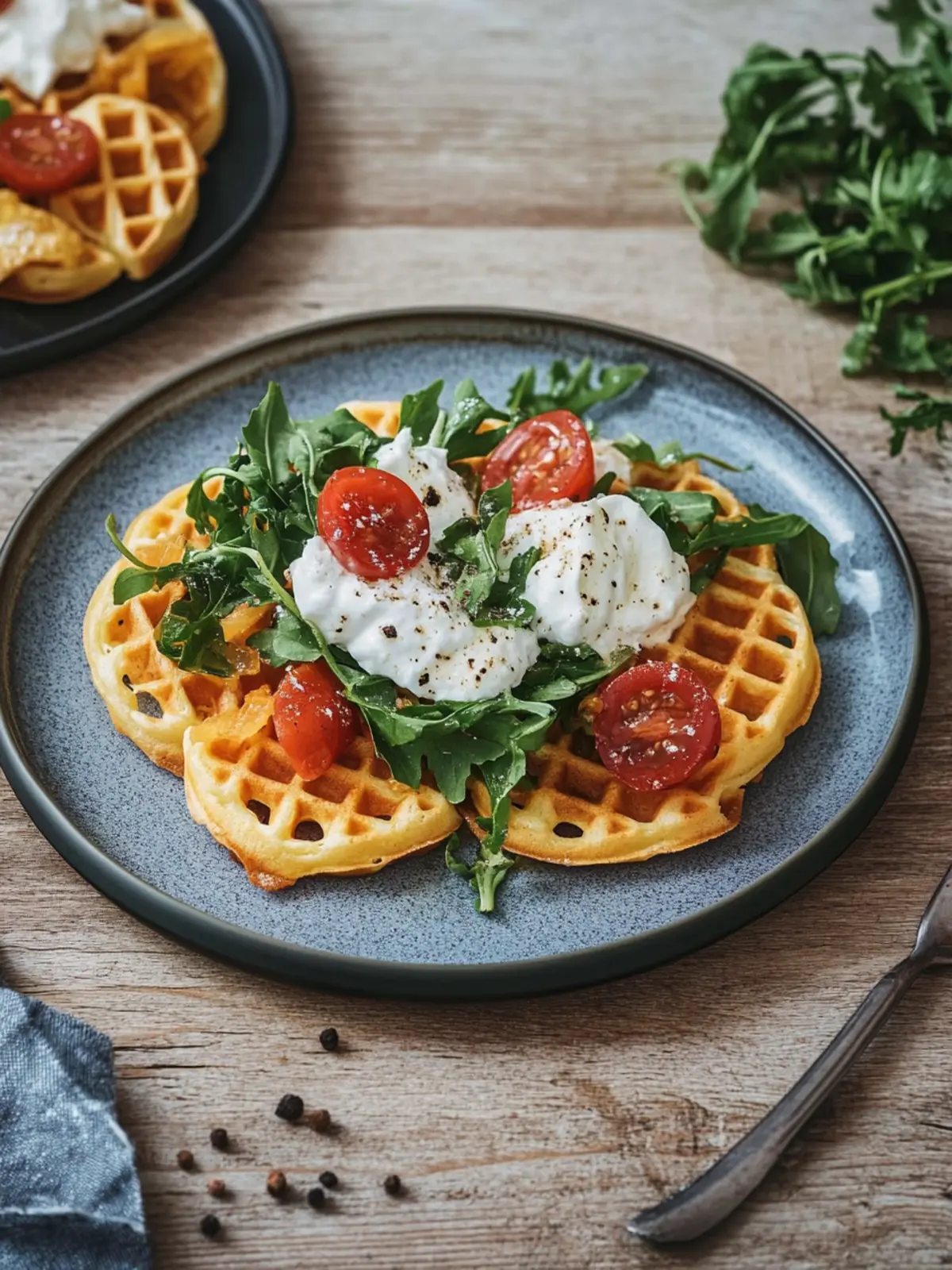 Herzhafte Waffeln mit Karotten und Rucola