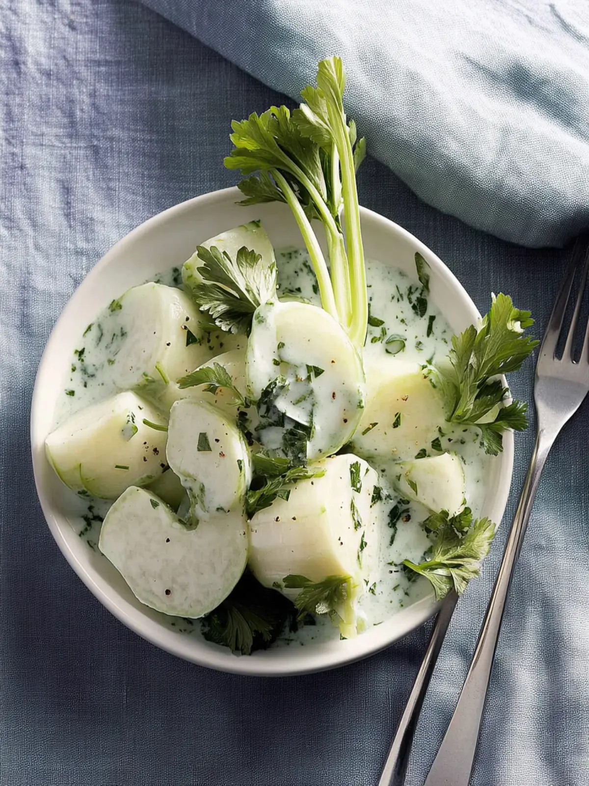 Kohlrabi mit Crème fraîche und Kerbel