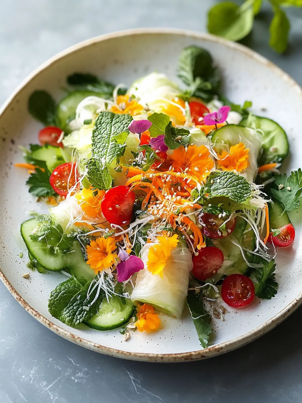 Frühlingsrollen-Salat mit scharfem Wacholder-Dressing