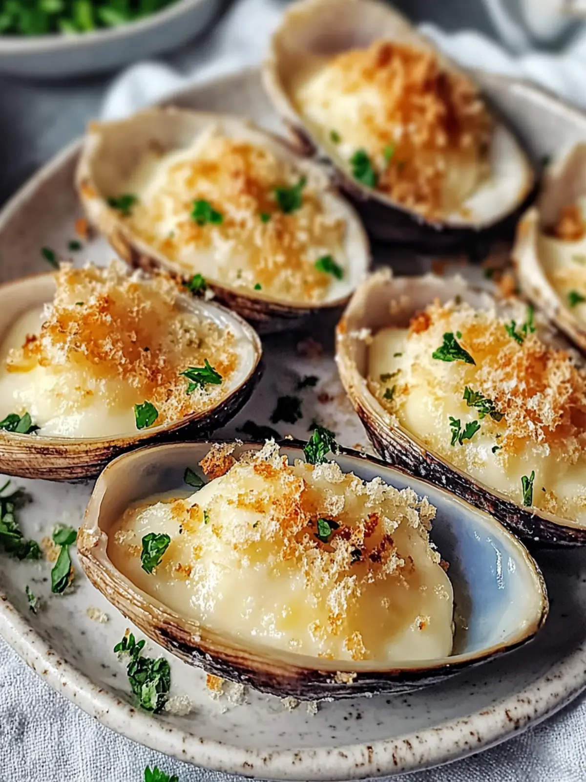 Gefüllte gebackene Muscheln mit Käse-Genuss