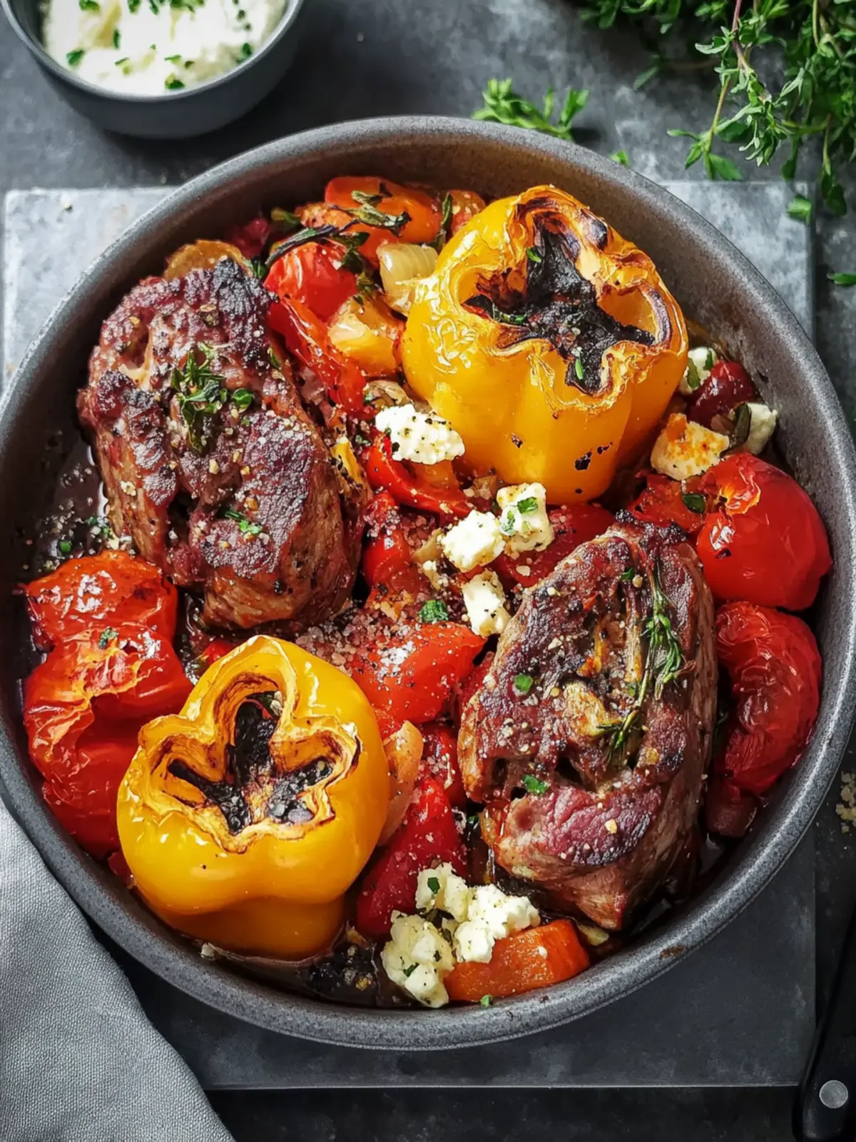 Stuffed bell peppers with minced meat and feta from the oven
