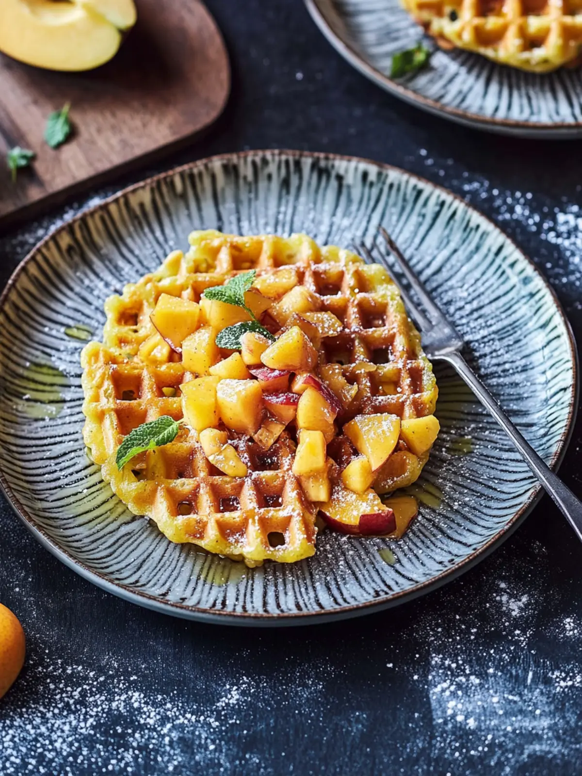 Rösti-Waffeln mit Apfel-Mango-Kompott