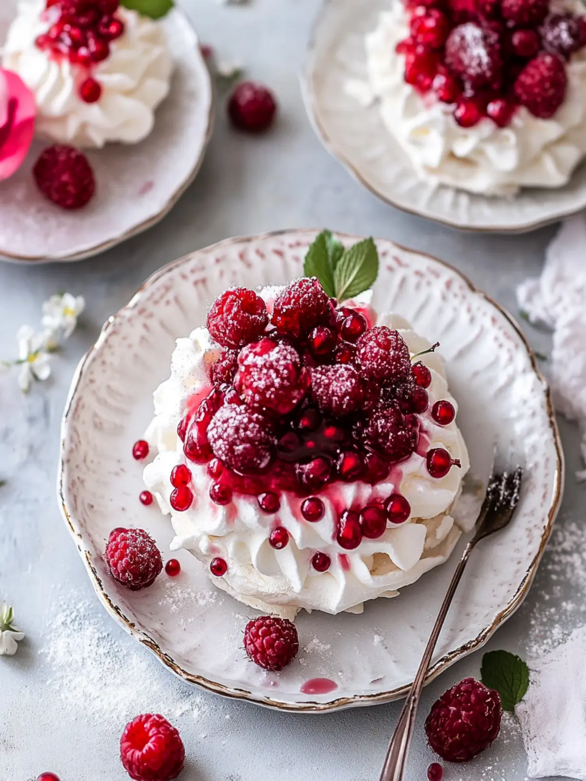Herz Pavlova mit Himbeeren