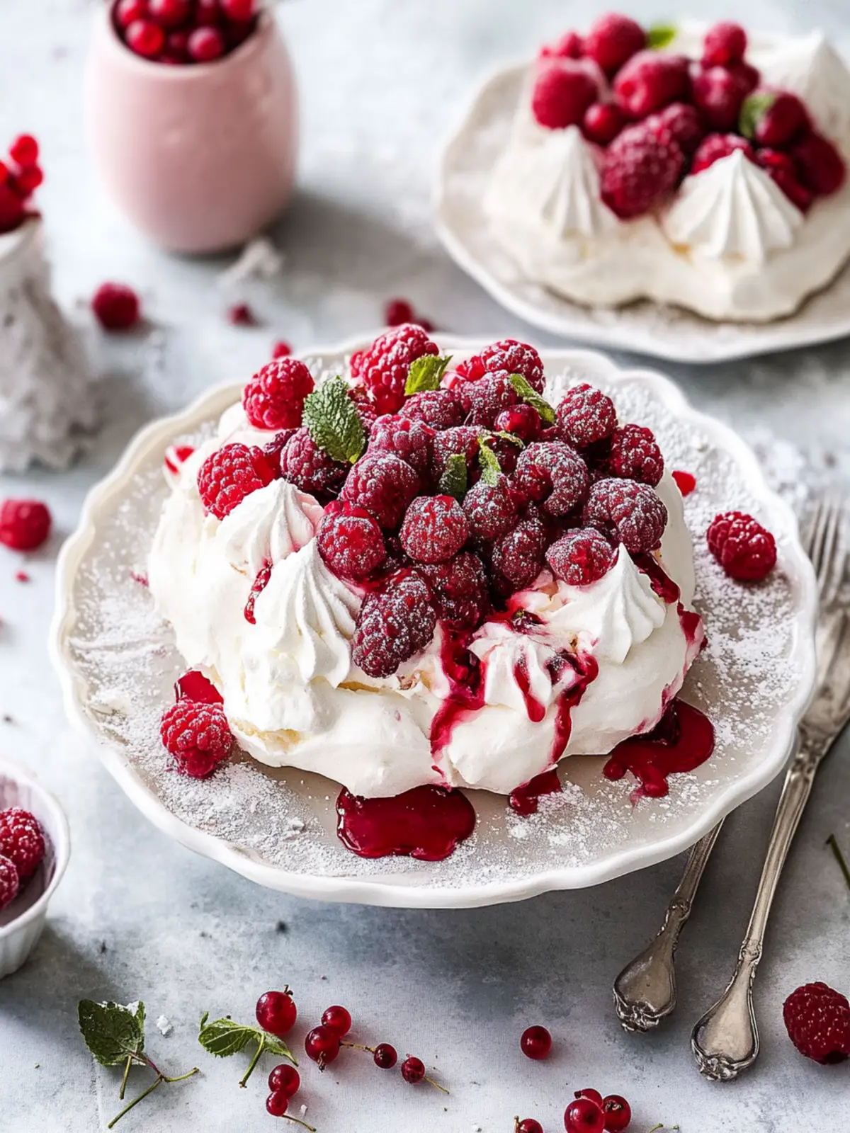 Herz Pavlova mit Himbeeren