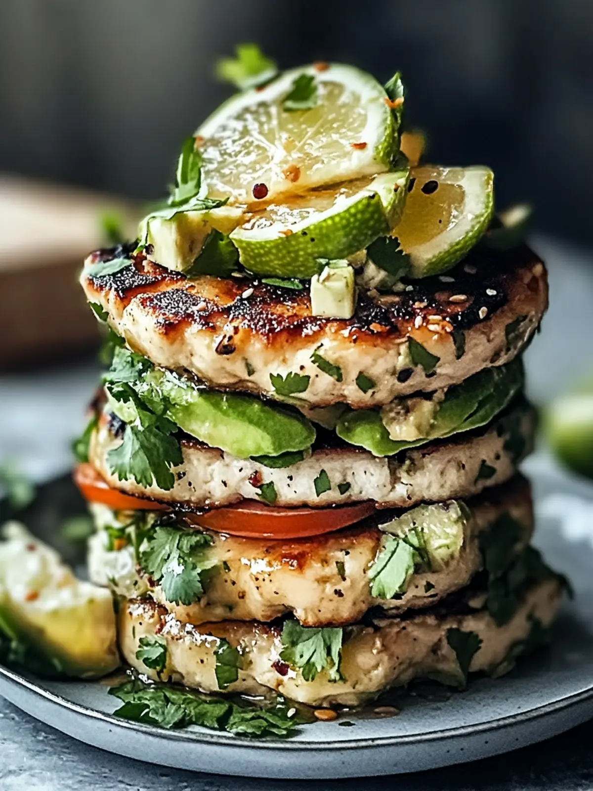 Honig Limetten Hähnchen Avocado Stapel