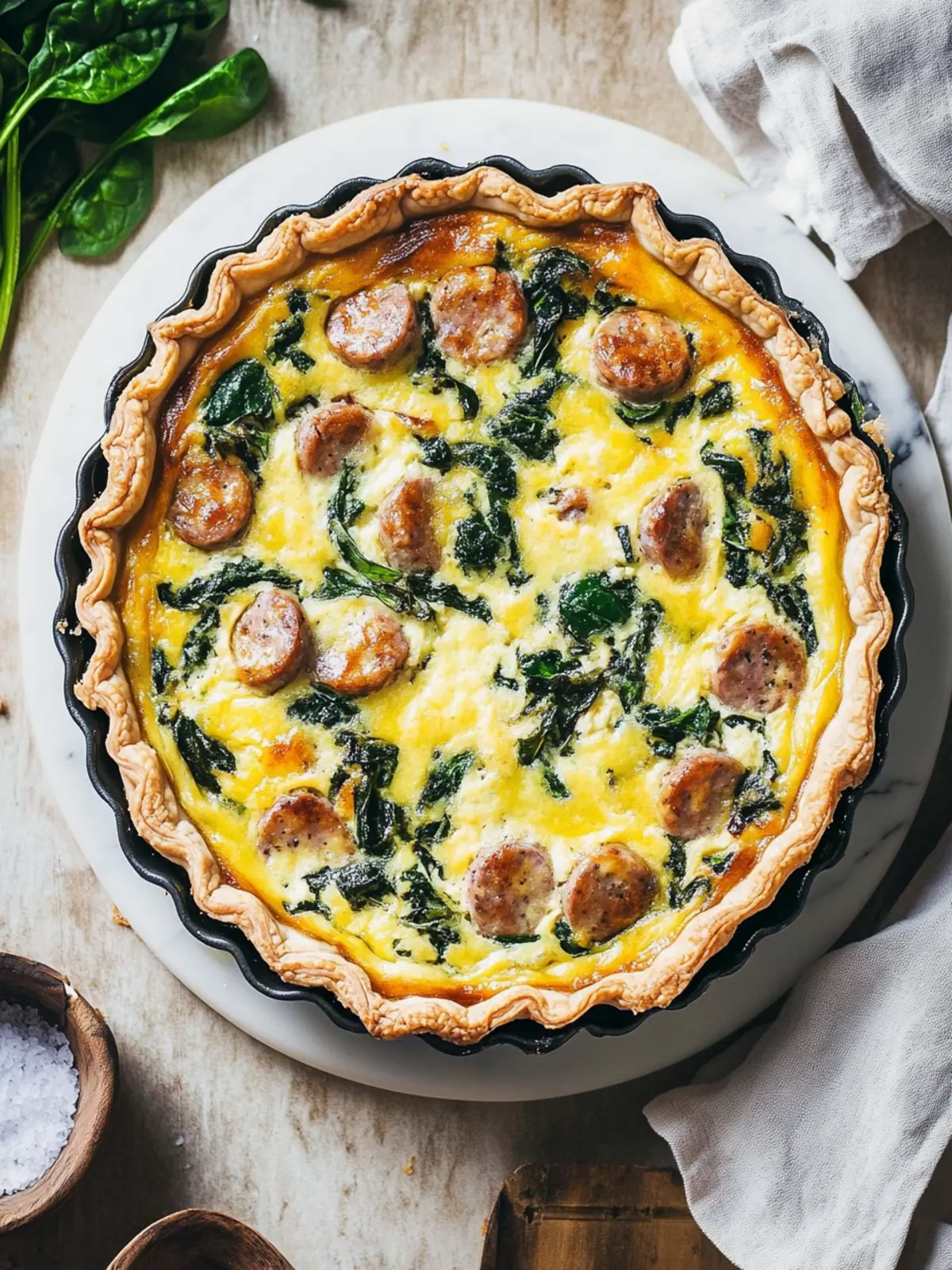 Quiche with sausage and spinach without crust