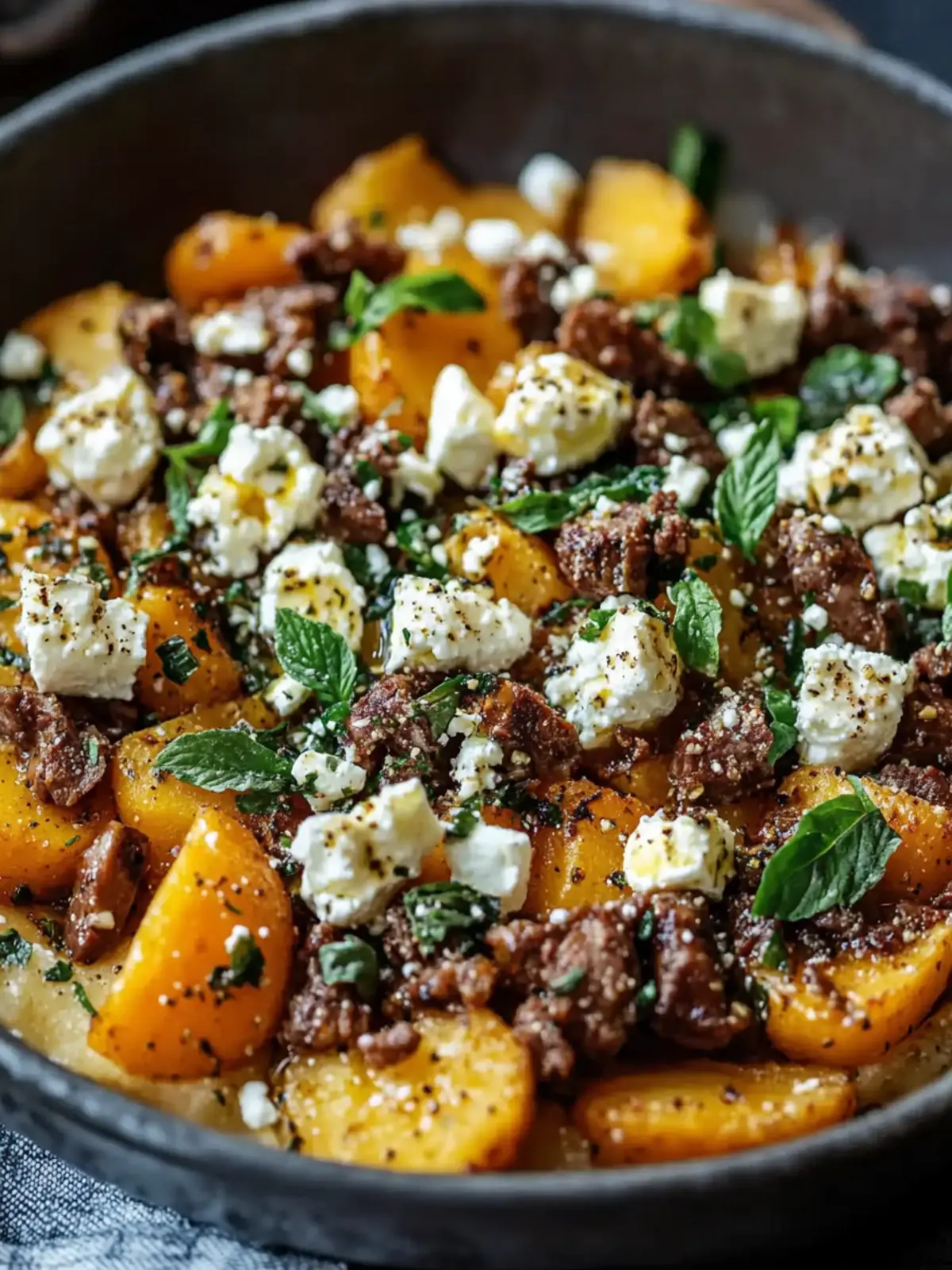 Sweet potato minced meat casserole with feta