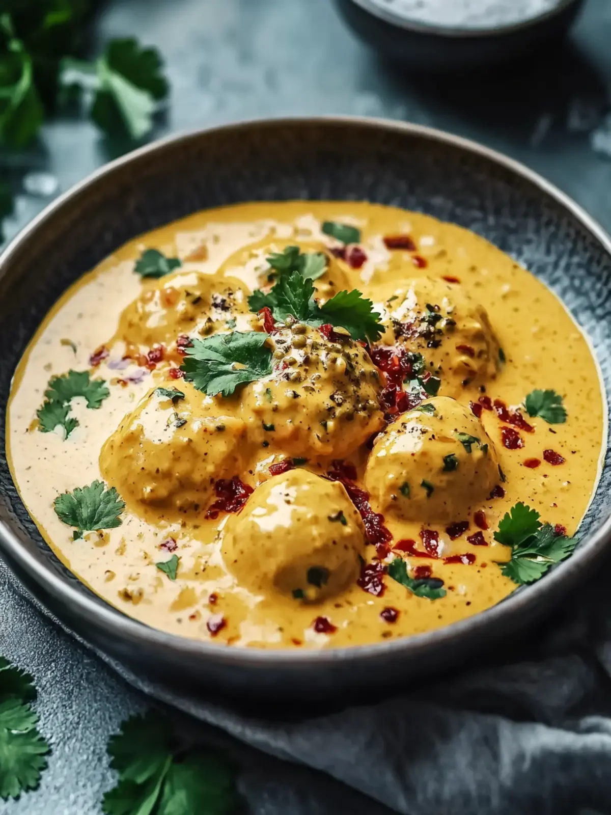 Vegane Linsenkloß in würziger Currysauce genießen