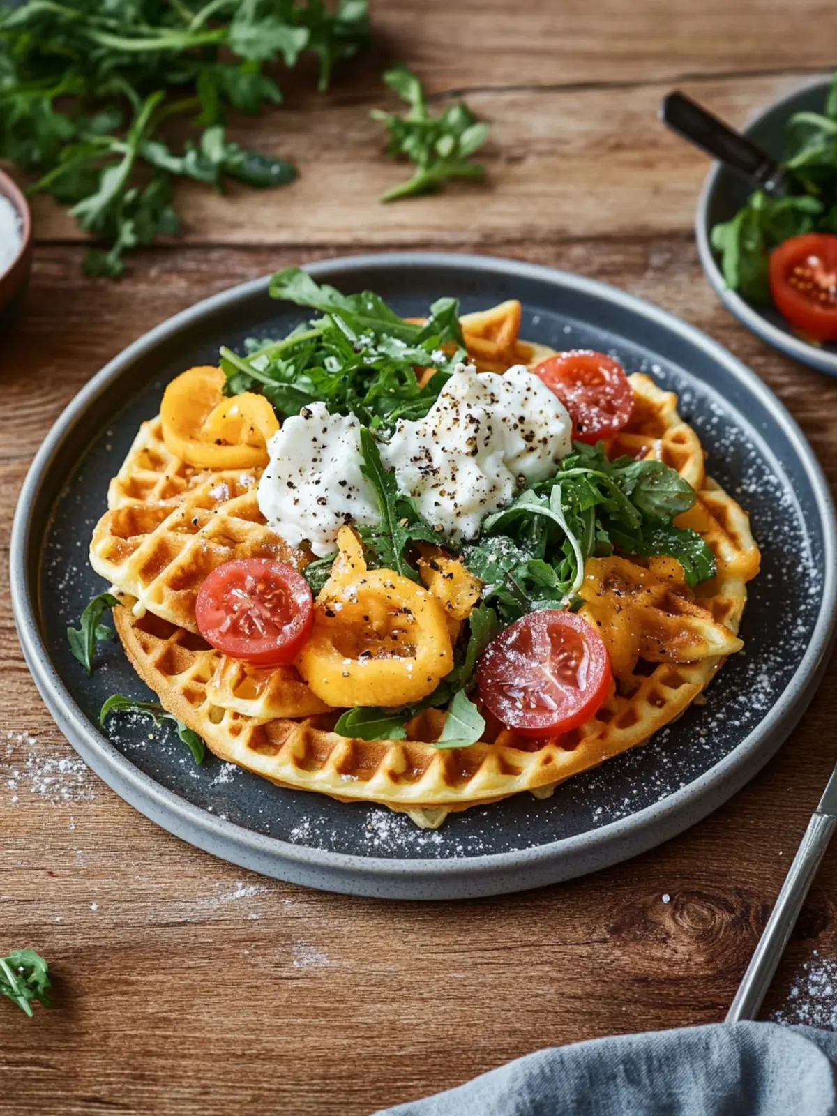 Herzhafte Waffeln mit Karotten und Rucola