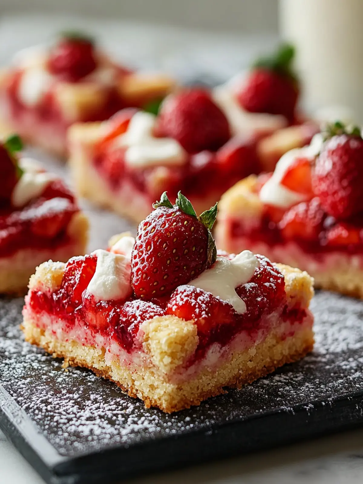 Blechpfanne Erdbeer-Shortbread-Keks-Riegel mit Topping