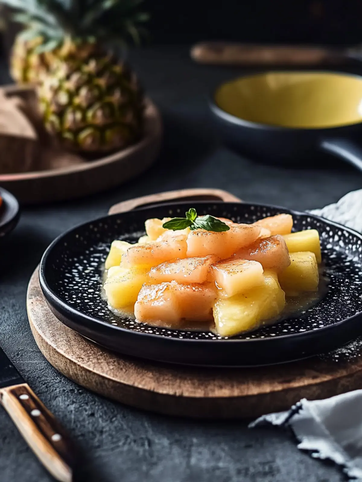 Raclette-Pfännchen mit Garnelen und Ananas