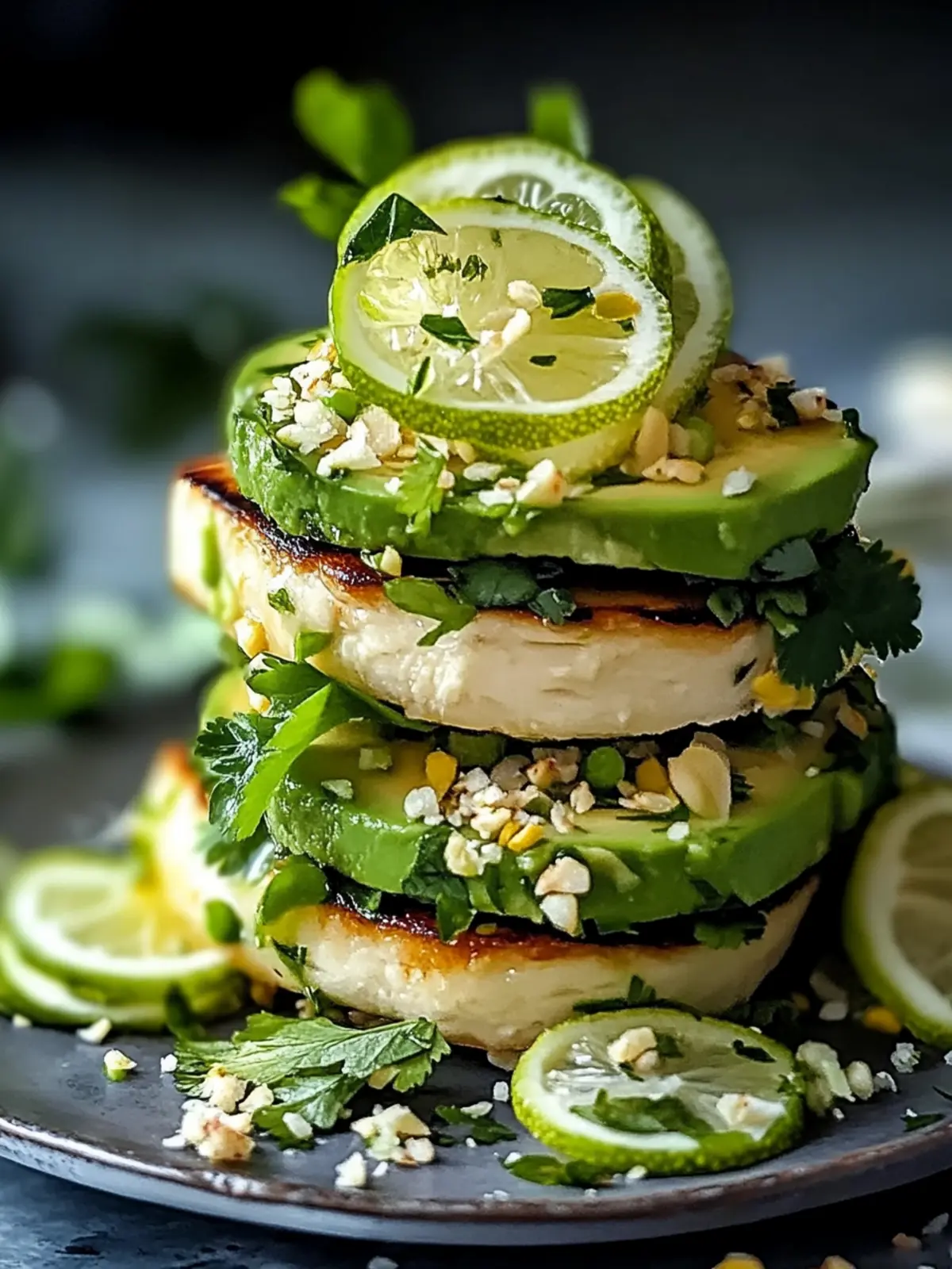 Honig Limetten Hähnchen Avocado Stapel