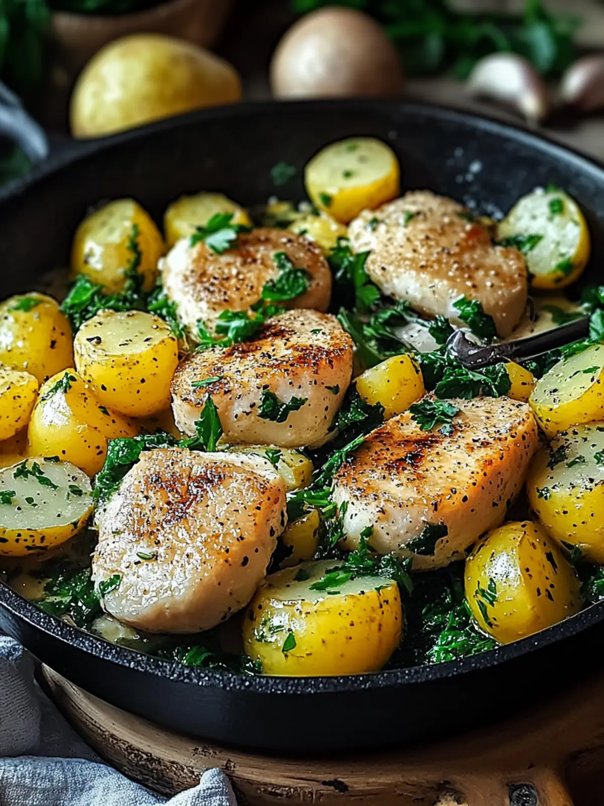 Knoblauchbutter Hähnchen Kartoffel Pfanne