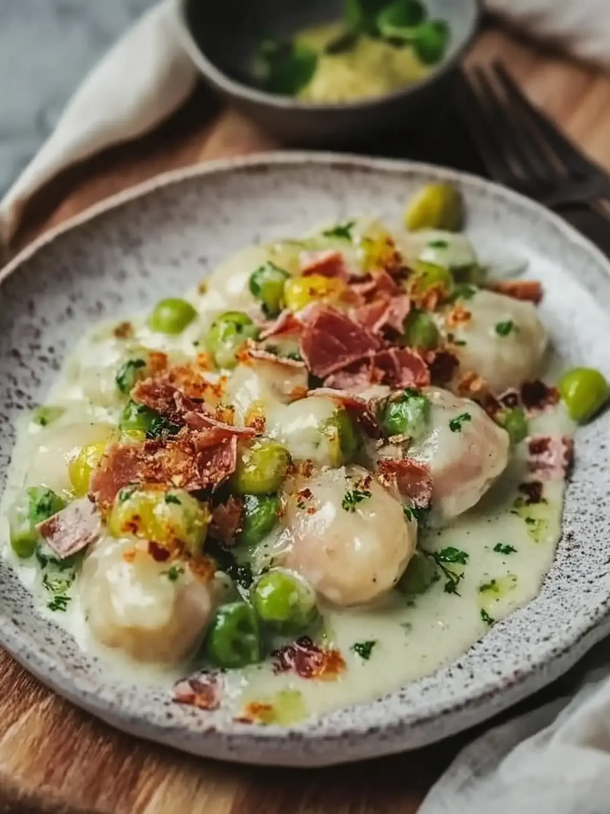Cremige Rosenkohl mit Speck und Sauce