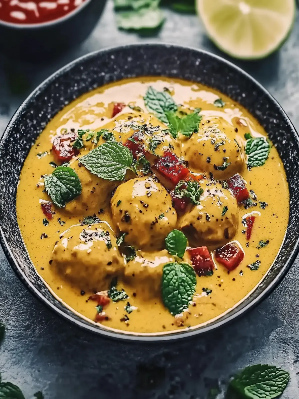 Vegane Linsenkloß in würziger Currysauce genießen