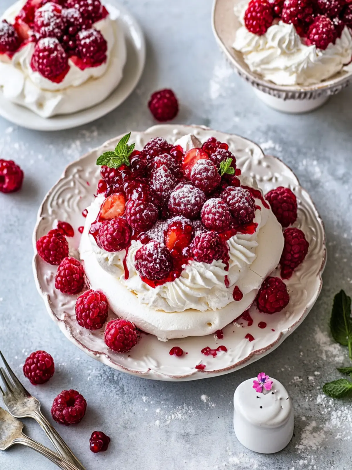 Herz Pavlova mit Himbeeren