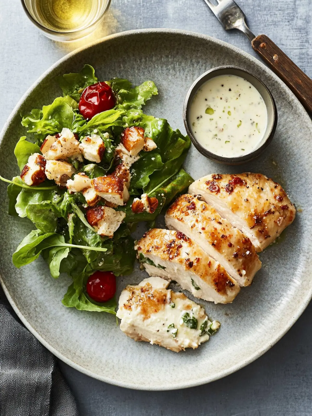 Fried chicken breast with parmesan dressing