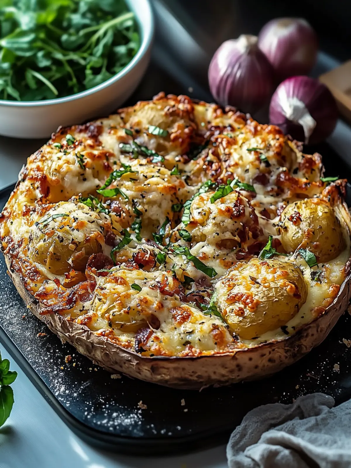 Gefüllte Kartoffeln Flammkuchen Art