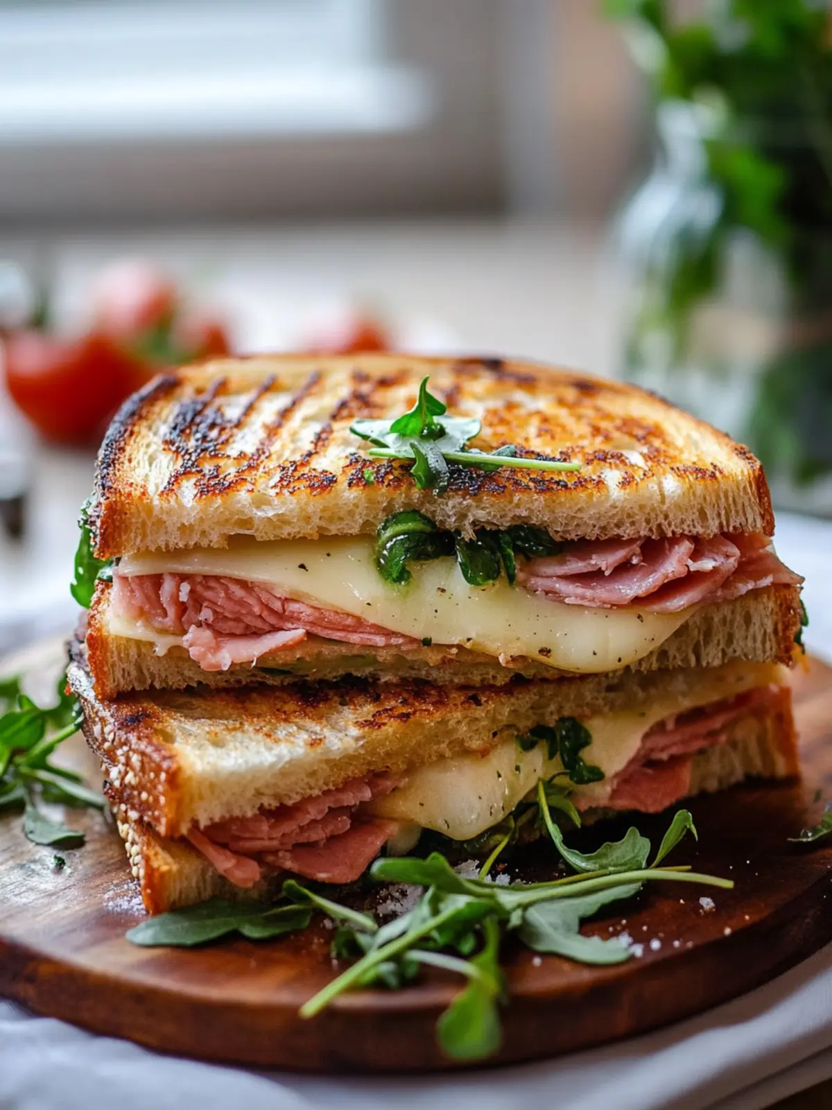 Herzhafter Hafer-Panini mit Rinderham und Käse