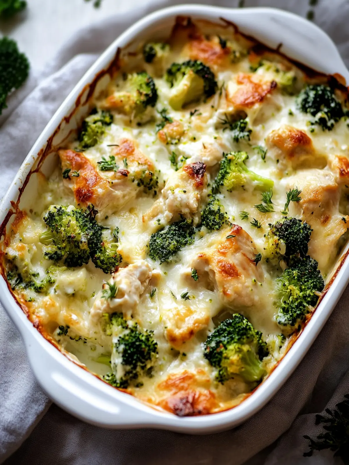 Brokkoli Hähnchen Auflauf mit Frischkäse & Mozzarella