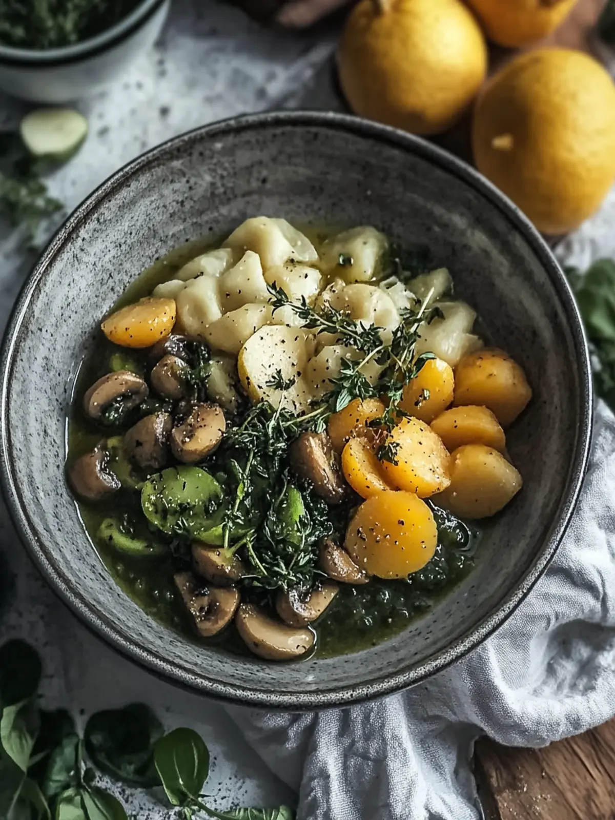 Herzhafter reichhaltiger veganer Pilzeintopf