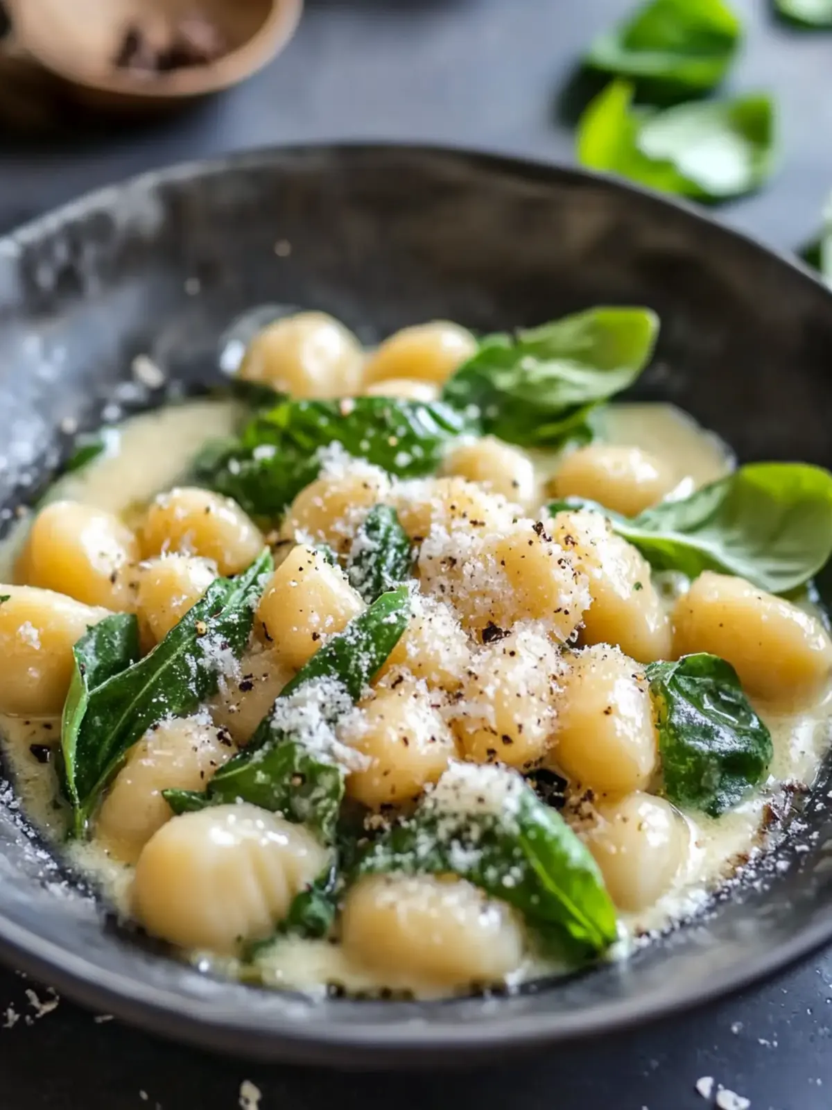 Gnocchi with green asparagus in creamy cream sauce