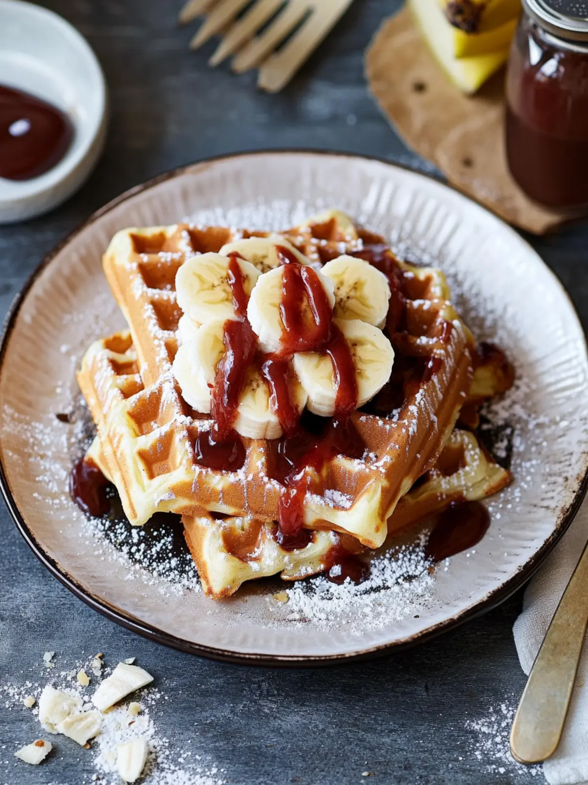 Bananen-Waffeln mit Schokosauce