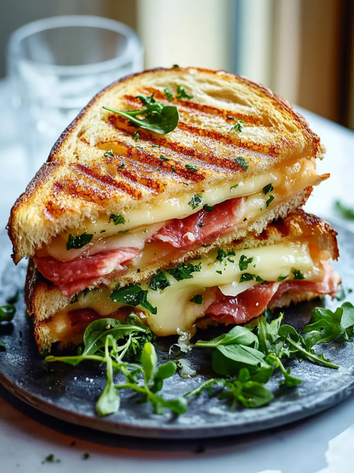 Herzhafter Hafer-Panini mit Rinderham und Käse