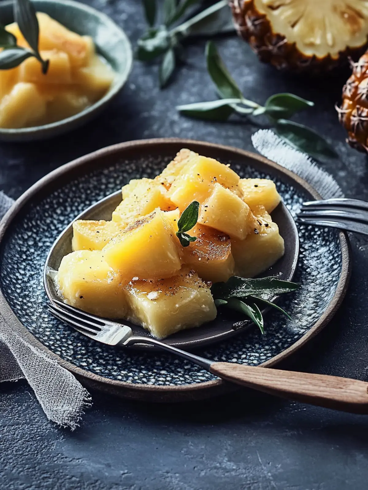Raclette-Pfännchen mit Garnelen und Ananas