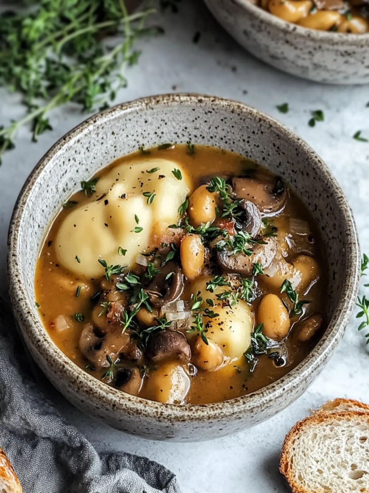 Herzhafter reichhaltiger veganer Pilzeintopf