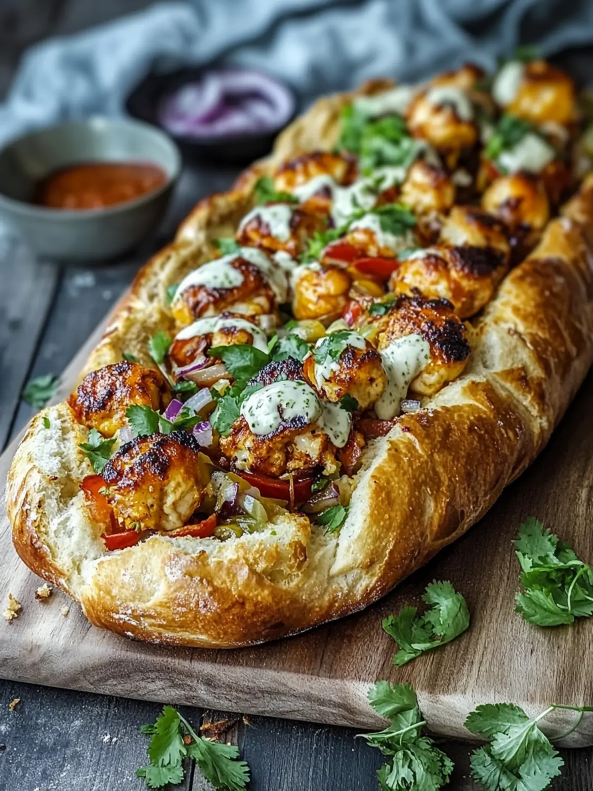 BBQ-Hühnchen-Fladenbrot Rezept mit Frischem Koriander