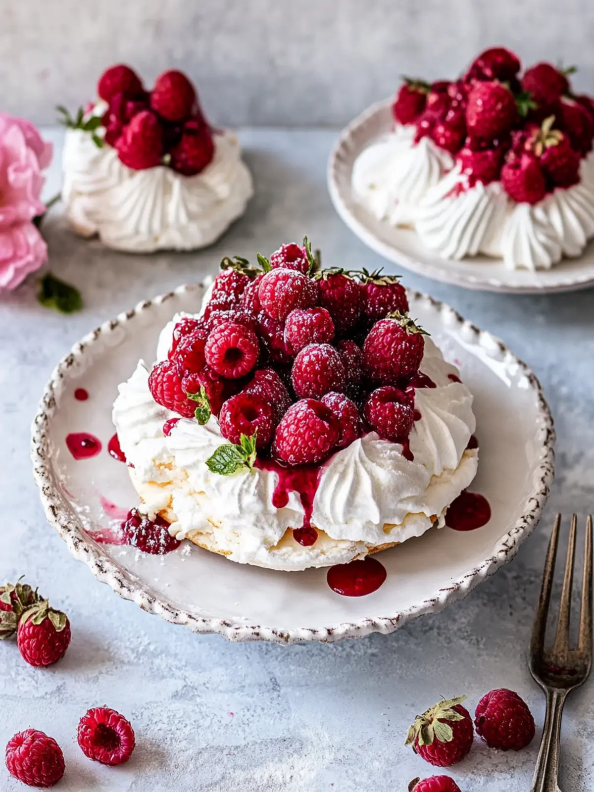 Herz Pavlova mit Himbeeren