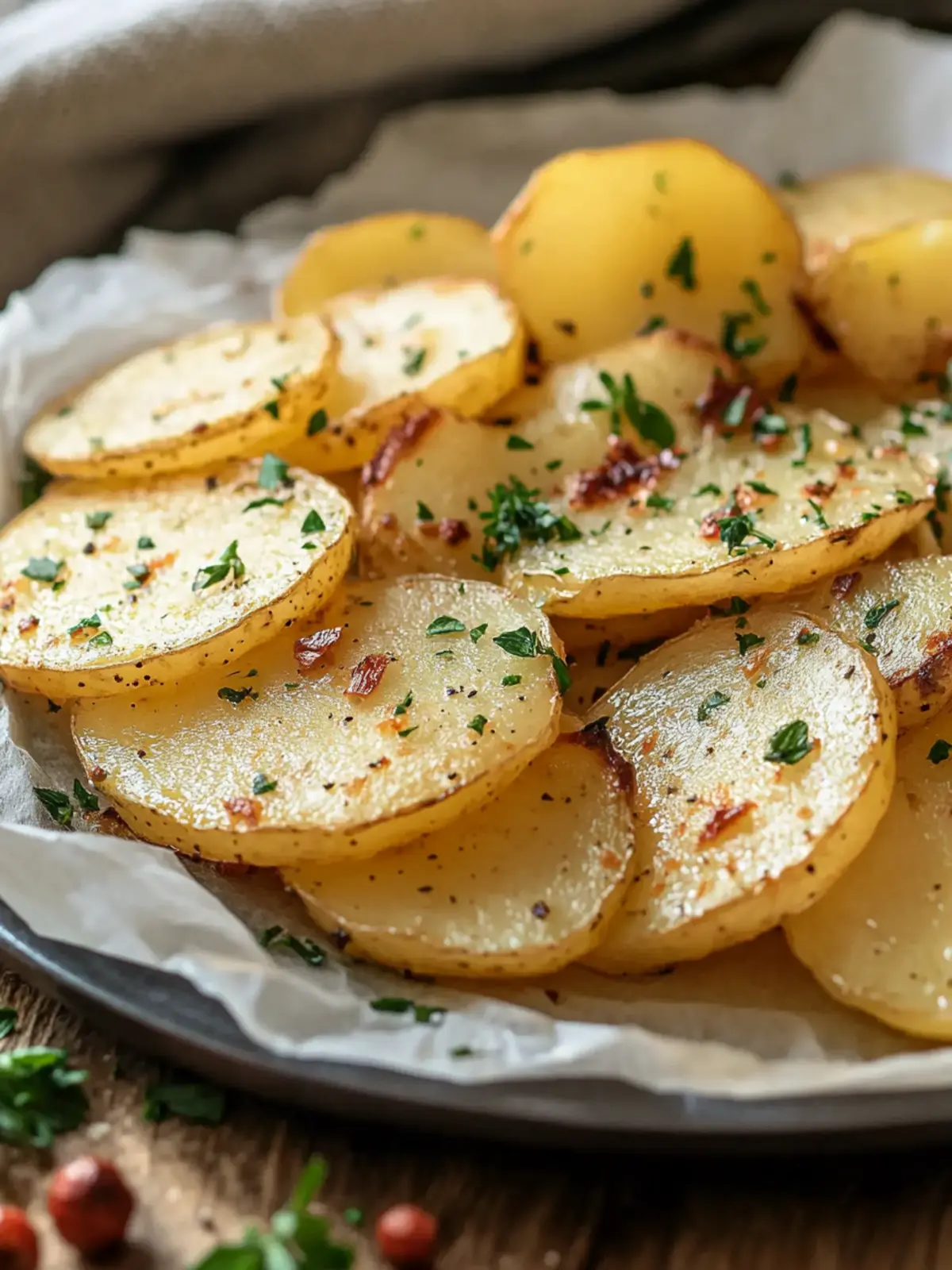 Raw potatoes to potato slices prepared in the oven