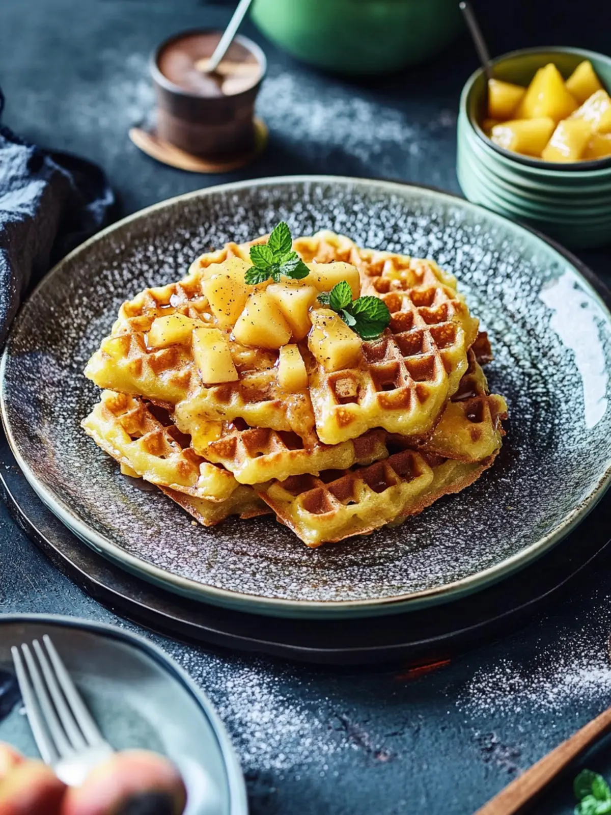 Rösti-Waffeln mit Apfel-Mango-Kompott