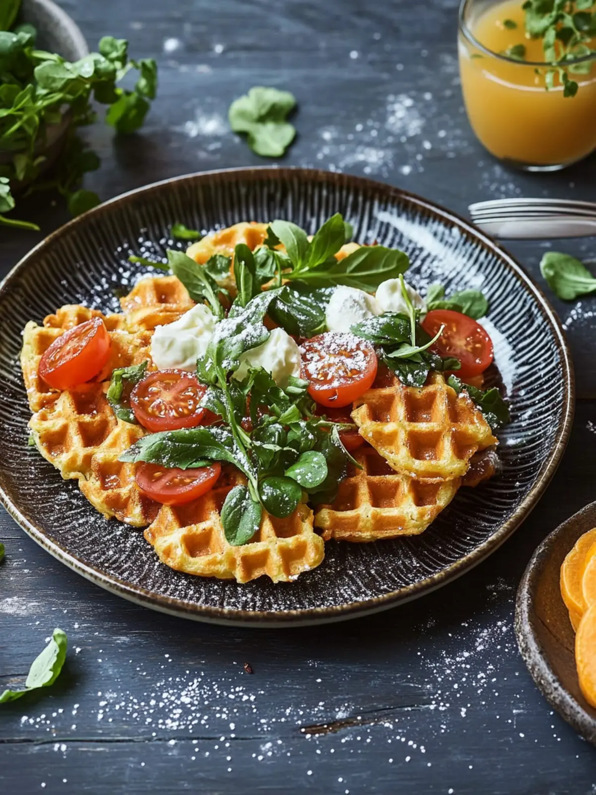 Herzhafte Waffeln mit Karotten und Rucola