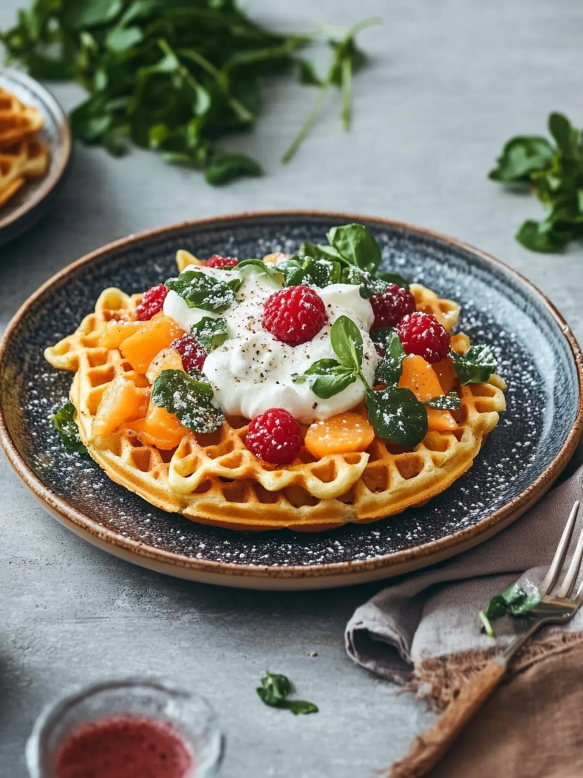 Herzhafte Waffeln mit Karotten und Rucola