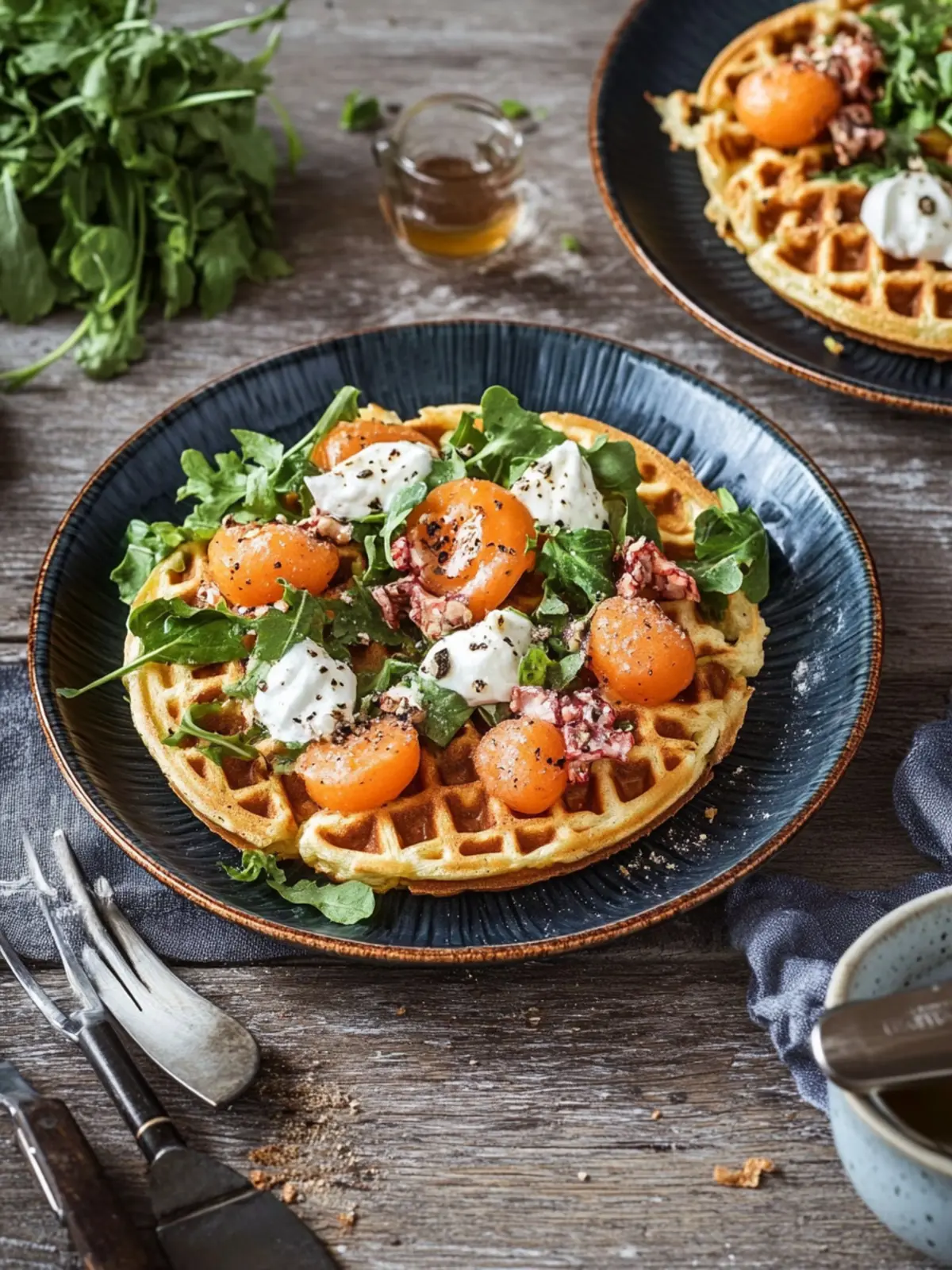 Herzhafte Waffeln mit Karotten und Rucola