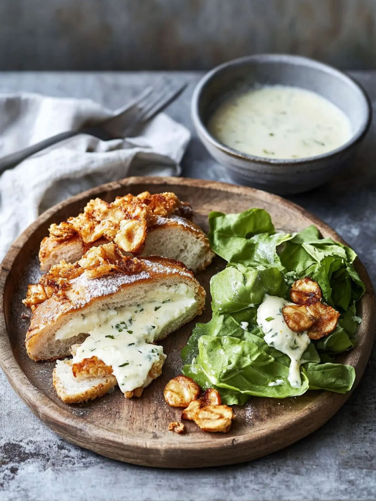 Fried chicken breast with parmesan dressing