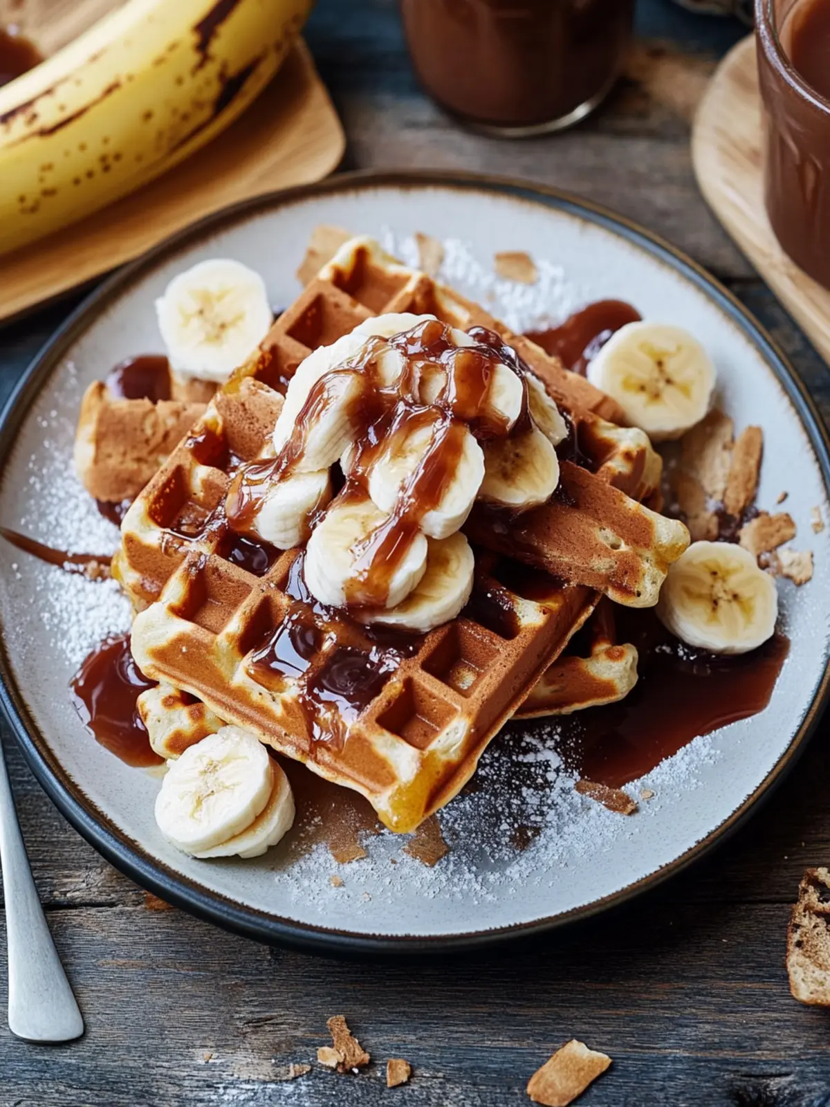 Bananen-Waffeln mit Schokosauce