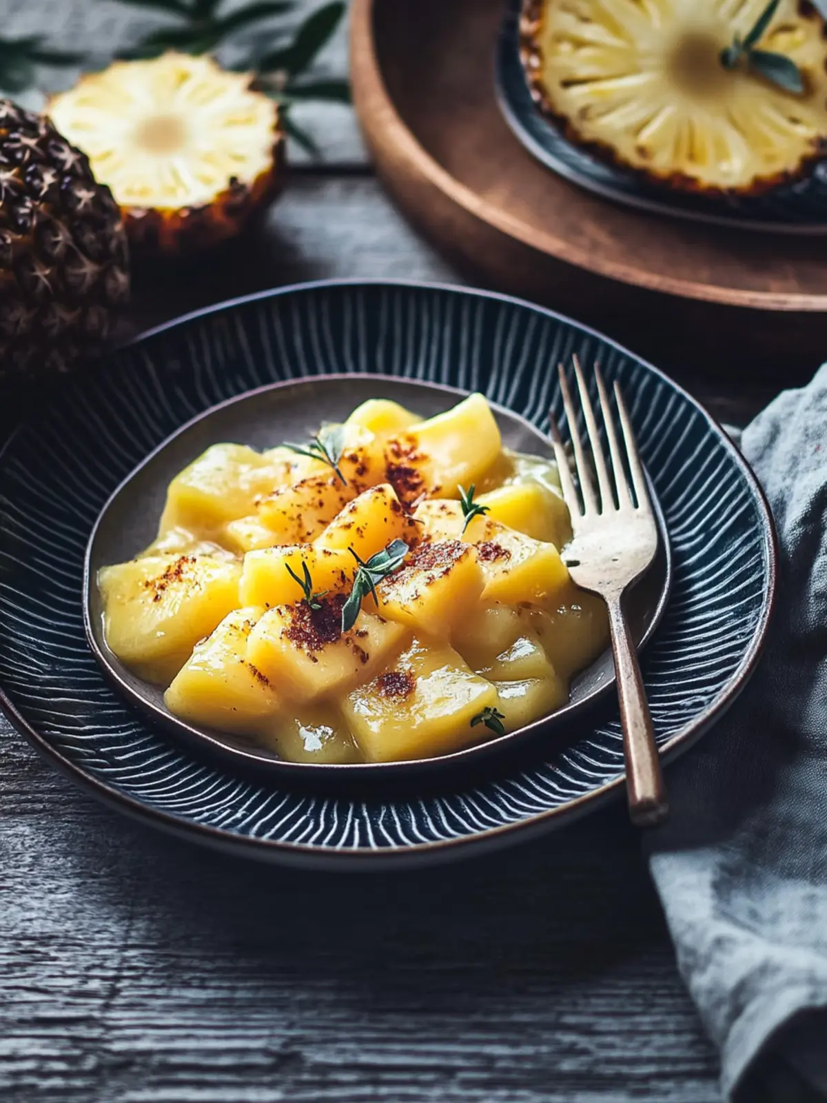 Raclette-Pfännchen mit Garnelen und Ananas