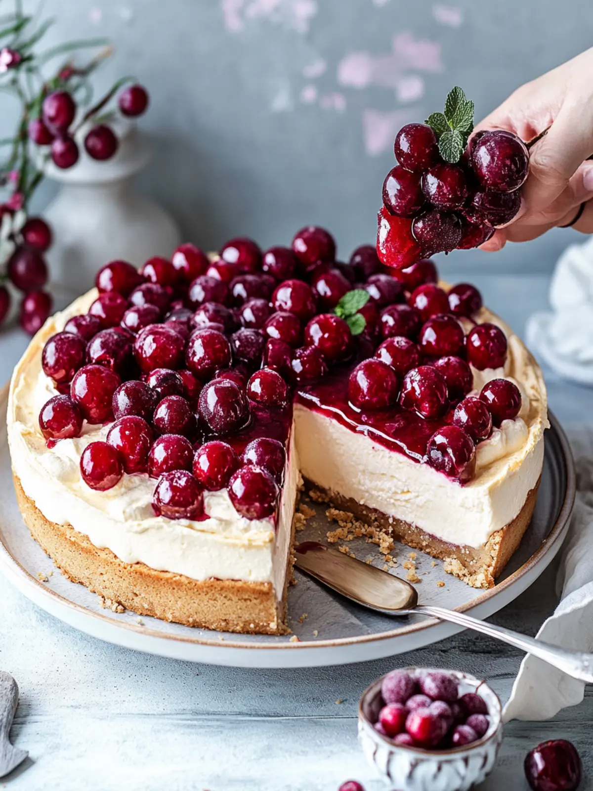 Cheesecake mit Mascarpone und Glühweinkirschen