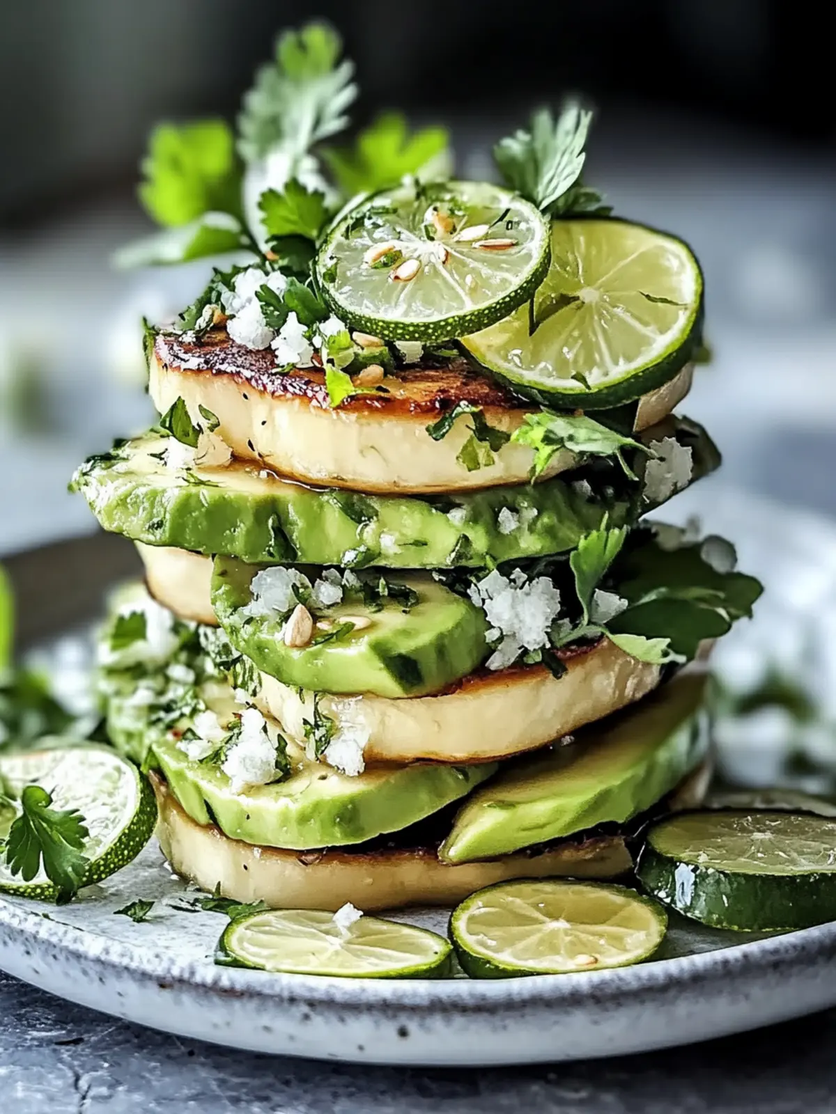 Honig Limetten Hähnchen Avocado Stapel